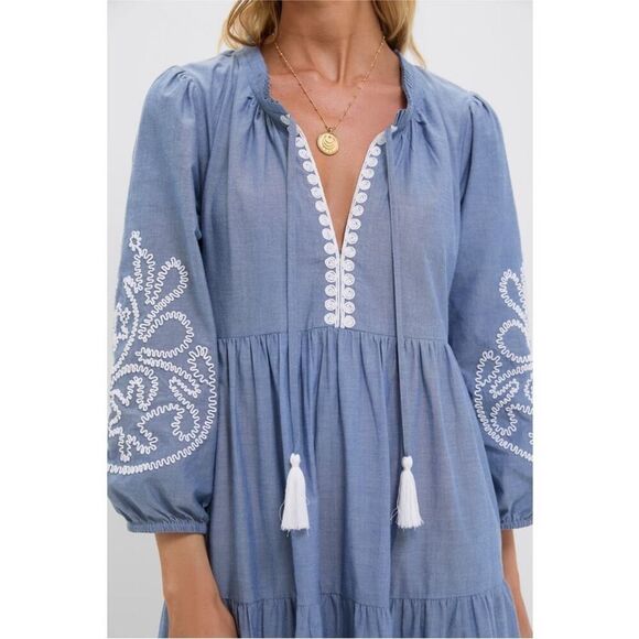 Tuckernuck Cotton Chambray Embroidered Salty Paloma Caftan Dress NWT Size Small - Picture 13 of 16